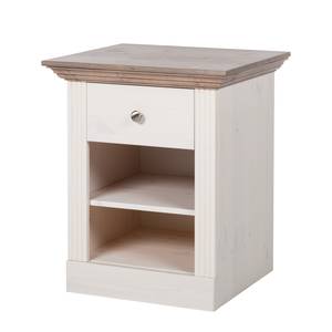 Comodino Lyngby Legno massello di pino - Bianco / Grigio pietra