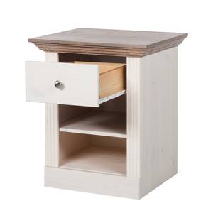 Comodino Lyngby Legno massello di pino - Bianco / Grigio pietra