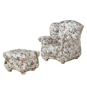 Fauteuil à oreilles Altamura Microfibre - Blanc / Motif floral