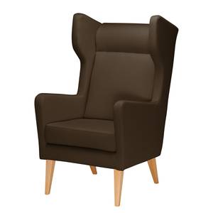 Fauteuil à oreilles Bucoli Tissu structuré - Marron - Avec repose-pieds