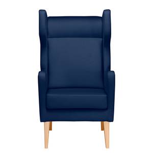 Fauteuil à oreilles Bucoli Tissu structuré - Bleu foncé - Avec repose-pieds