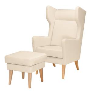 Oorfauteuil Bucoli geweven stof structuurstof - Ecrú - Met hocker