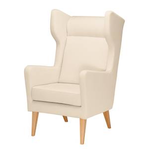 Oorfauteuil Bucoli geweven stof structuurstof - Ecrú - Met hocker