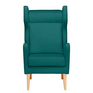 Oorfauteuil Bucoli geweven stof structuurstof - Petrolblauw - Met hocker