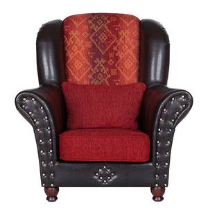 Fauteuil à oreilles Mosambik Cuir synthétique / Tissu - Noir / Rouge