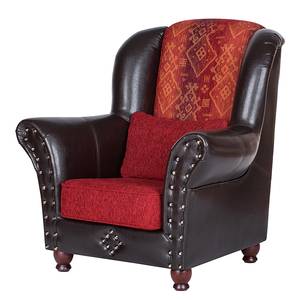 Fauteuil à oreilles Mosambik Cuir synthétique / Tissu - Noir / Rouge