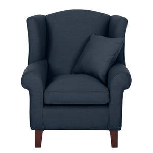 Fauteuil à oreilles Colmar Tissu - Tissu Maka : Bleu foncé - Avec repose-pieds