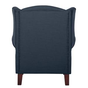 Oorfauteuil Colmar geweven stof - Stof Maka: Donkerblauw - Met hocker