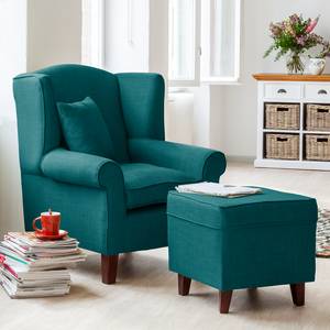 Fauteuil à oreilles Colmar Tissu - Tissu Maka : Bleu pétrole - Avec repose-pieds