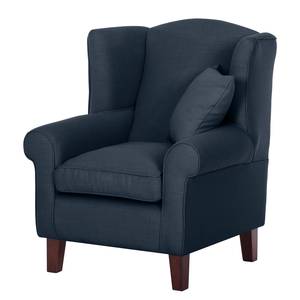 Fauteuil à oreilles Colmar Tissu - Tissu Maka : Bleu foncé - Sans repose-pieds