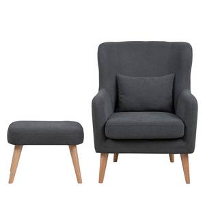 Fauteuil à oreilles Ennis Avec repose-pieds - Tissu - Gris foncé