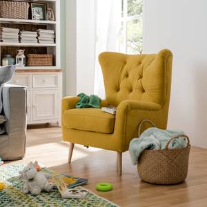 Fauteuil à oreilles Feliz Tissu - Jaune moutarde