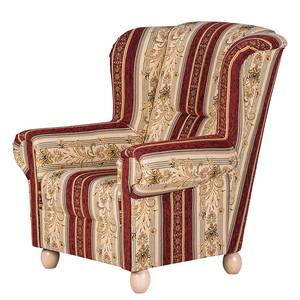 Fauteuil à oreilles Isabelle Tissu Beige / Bordeaux - Sans repose-pieds