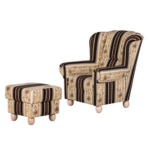 Ohrensessel Isabelle Webstoff Beige/Schwarz - Mit Hocker