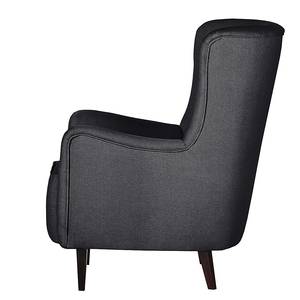 Fauteuil à oreilles Josslyn Tissu gris foncé - Avec repose-pieds