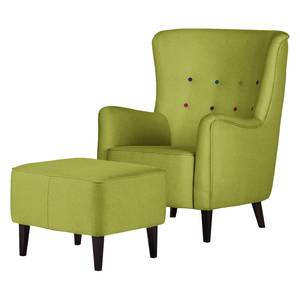 Fauteuil à oreilles Josslyn Tissu vert - Avec repose-pieds