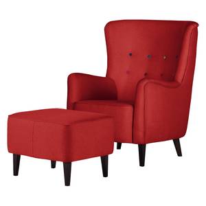 Ohrensessel Josslyn Webstoff Rot - Mit Hocker