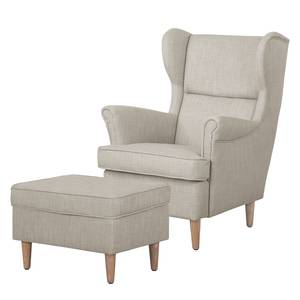 Fauteuil à oreilles Juna I Tissu Beige - Gris clair - Avec repose-pieds