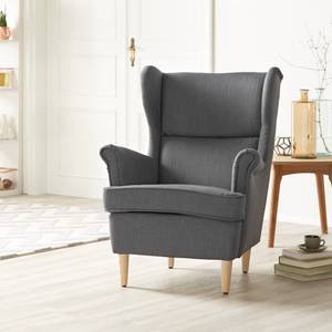 Fauteuil à oreilles Juna I Tissu Beige - Anthracite - Sans repose-pieds