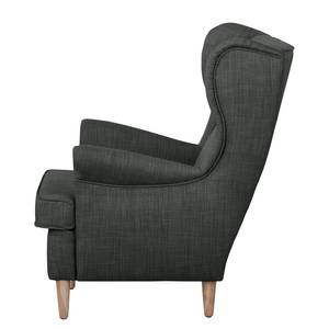 Fauteuil à oreilles Juna I Tissu Beige - Anthracite - Sans repose-pieds