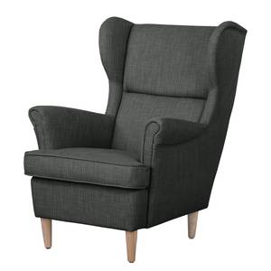 Fauteuil à oreilles Juna I Tissu Beige - Anthracite - Sans repose-pieds