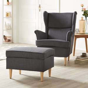 Fauteuil à oreilles Juna I Tissu Beige - Anthracite - Avec repose-pieds