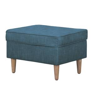 Fauteuil à oreilles Juna I Tissu Beige - Bleu jean - Avec repose-pieds