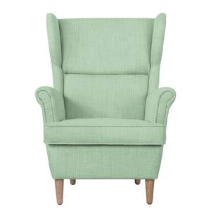 Fauteuil à oreilles Juna I Tissu Beige - Vert pastel - Avec repose-pieds