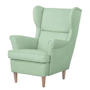 Fauteuil à oreilles Juna I Tissu Beige - Vert pastel - Avec repose-pieds