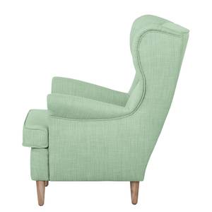 Fauteuil à oreilles Juna I Tissu Beige - Vert pastel - Avec repose-pieds