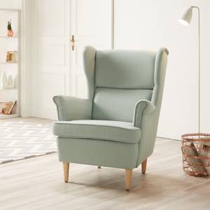 Fauteuil à oreilles Juna I Tissu Beige - Vert pastel - Sans repose-pieds