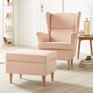 Fauteuil à oreilles Juna II Tissu Beige - Couleur pastel abricot - Avec repose-pieds