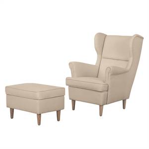 Fauteuil à oreilles Juna II Tissu Beige - Cappuccino - Avec repose-pieds