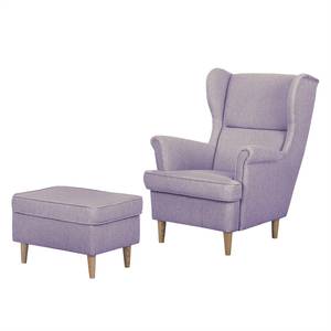 Fauteuil à oreilles Juna III Tissu Beige - Lilas - Avec repose-pieds