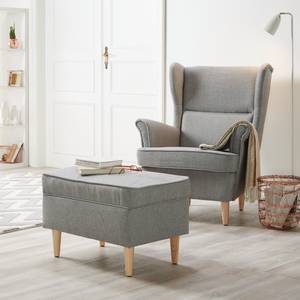 Fauteuil à oreilles Juna III Tissu Beige - Gris - Avec repose-pieds