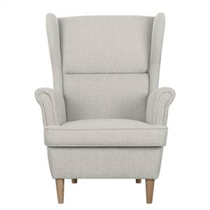 Fauteuil à oreilles Juna III Tissu Beige - Gris clair - Avec repose-pieds