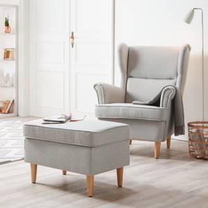 Fauteuil à oreilles Juna III Tissu Beige - Gris clair - Avec repose-pieds