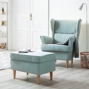 Fauteuil à oreilles Juna III Tissu Beige - Menthe - Avec repose-pieds