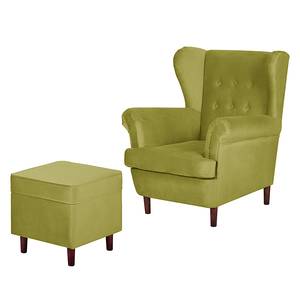 Oorfauteuil Kaiapoi (met hocker) fluweel - Groen