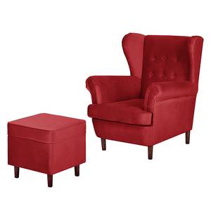 Oorfauteuil Kaiapoi (met hocker) fluweel - Rood