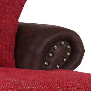 Fauteuil à oreilles Laurence XXL Aspect vieux cuir marron foncé / Tissu rouge