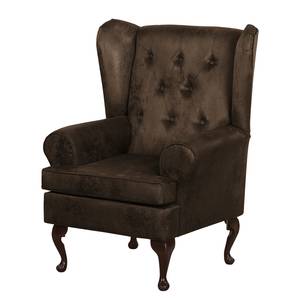 Oorfauteuil Lofthouse antiek leerlook - Espressokleurig