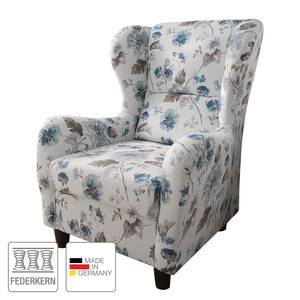 Fauteuil à oreilles Simmer Toile tissée plat Beige / Motif fleurs