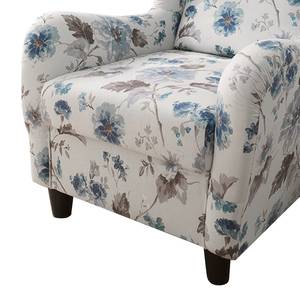 Fauteuil à oreilles Simmer Toile tissée plat Beige / Motif fleurs