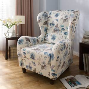 Fauteuil à oreilles Simmer Toile tissée plat Beige / Motif fleurs