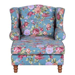 Oorfauteuil Sofia XXL turquoise geweven stof - bloemenpatroon