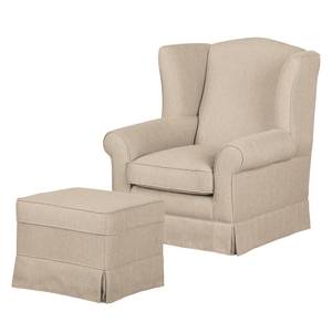 Oorfauteuil Summer Romance geweven stof - Cappuccinokleurig - Met hocker