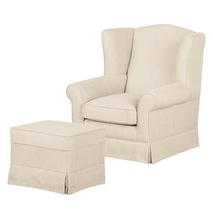 Fauteuil à oreilles Summer Romance Tissu - Crème - Avec repose-pieds