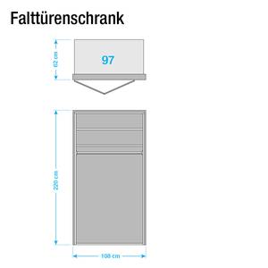 Armoire panorama Torino Chêne partiellement massif - Chêne - Largeur : 100 cm - 2 porte - Avec éclairage