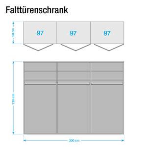 Panoramaschrank Torino Eiche teilmassiv - Eiche - Breite: 300 cm - 6 Türen - Ohne Beleuchtung